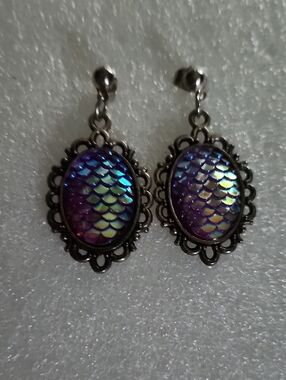 Hand Crafted Iridescent Purple Mermaid Scale Drop Earrings - Women Jewelry